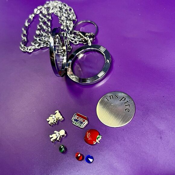 TEACHER APPRECIATION Living Locket Necklace Silver Chain 7 Pieces and 1 Disk - Picture 6 of 7
